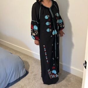 FIGUE Embroidered Black Maxi Dress SIZE M